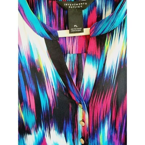 Investment Petites Women's PL Bright Multicolored‎ Long Sleeve Roll Tab Blouse - Picture 4 of 6